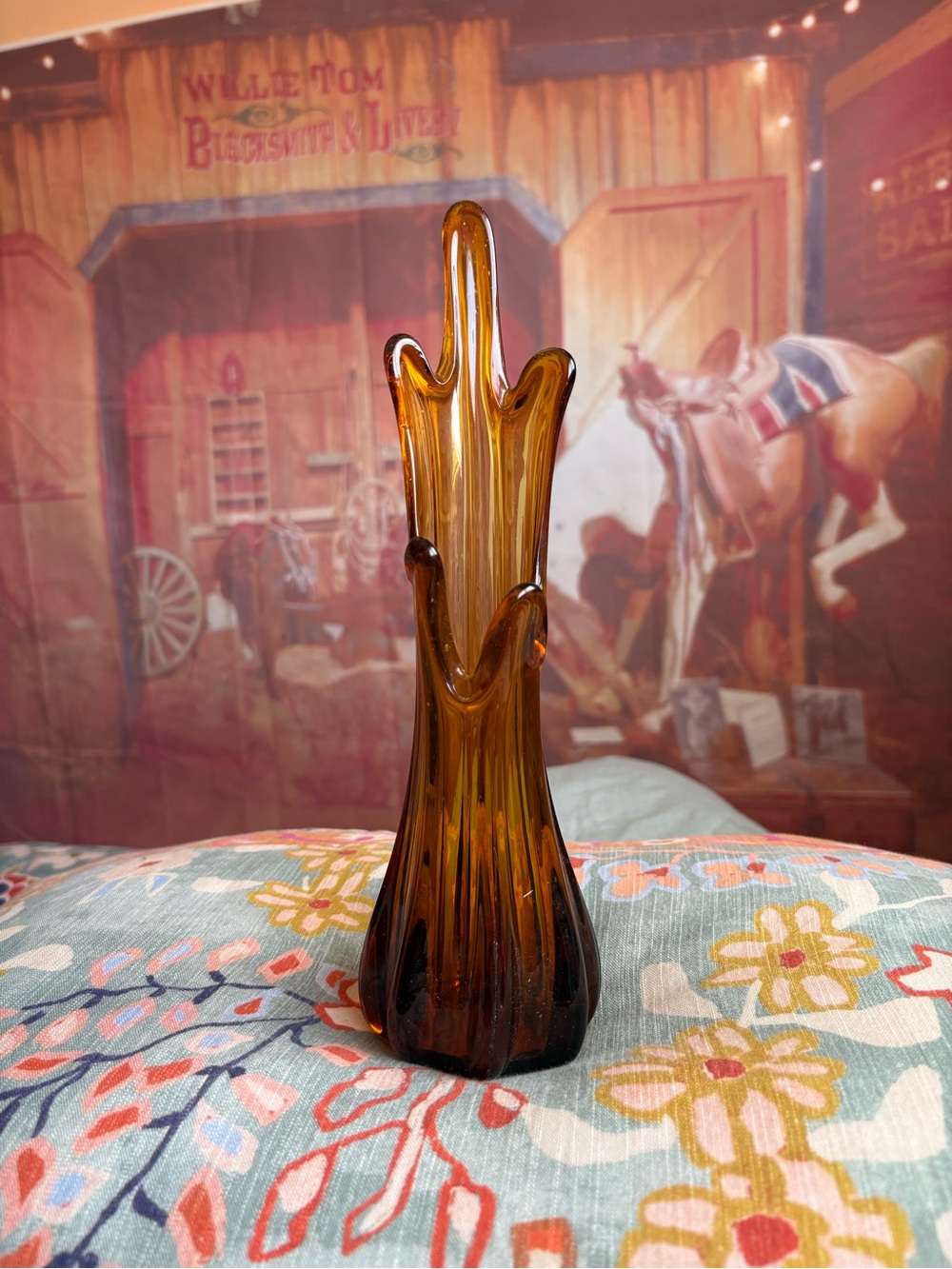 Vintage Amber Swung Glass Vase